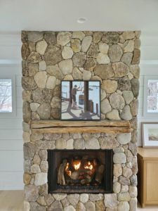 Natural stone fireplace.